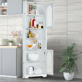 White Tall Corner Cabinet With Glass Doors & Led