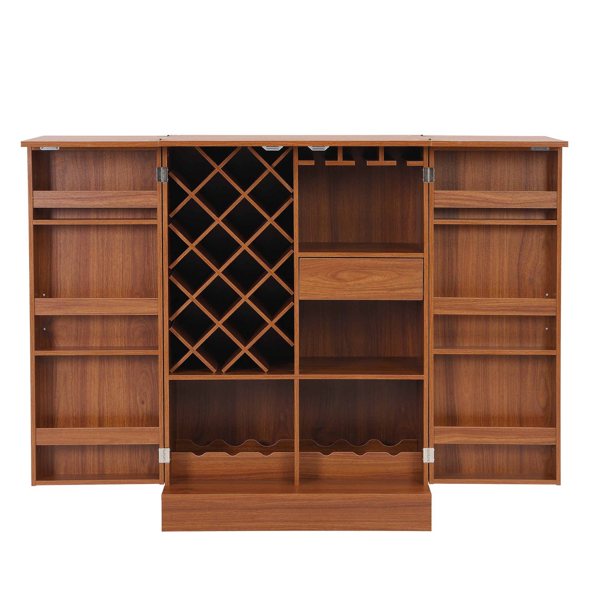 41.9" Home Bar Cabinet, Industrial Walnut Rattan