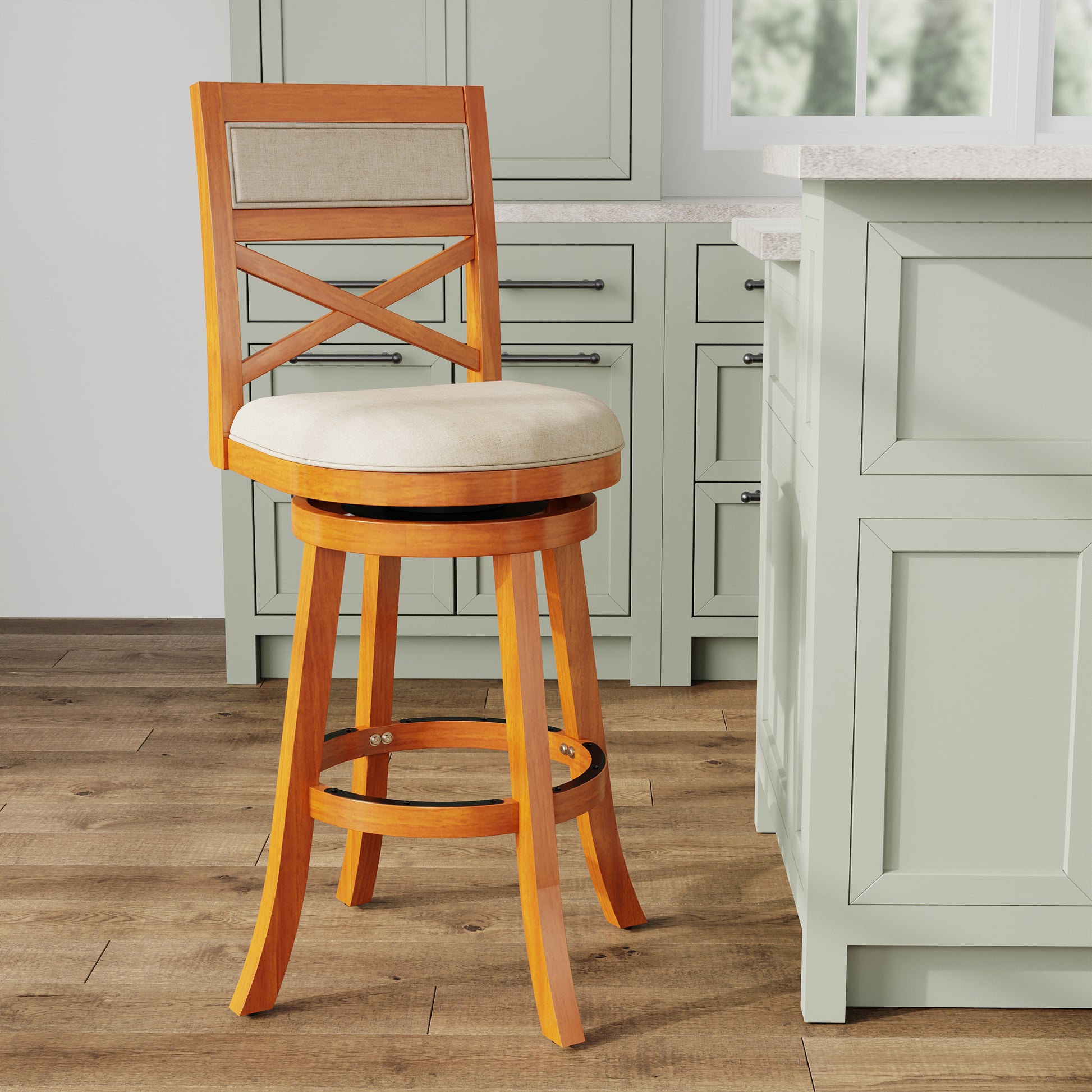 30" Bar Height X Back Swivel Stool, Natural Finish natural-fabric