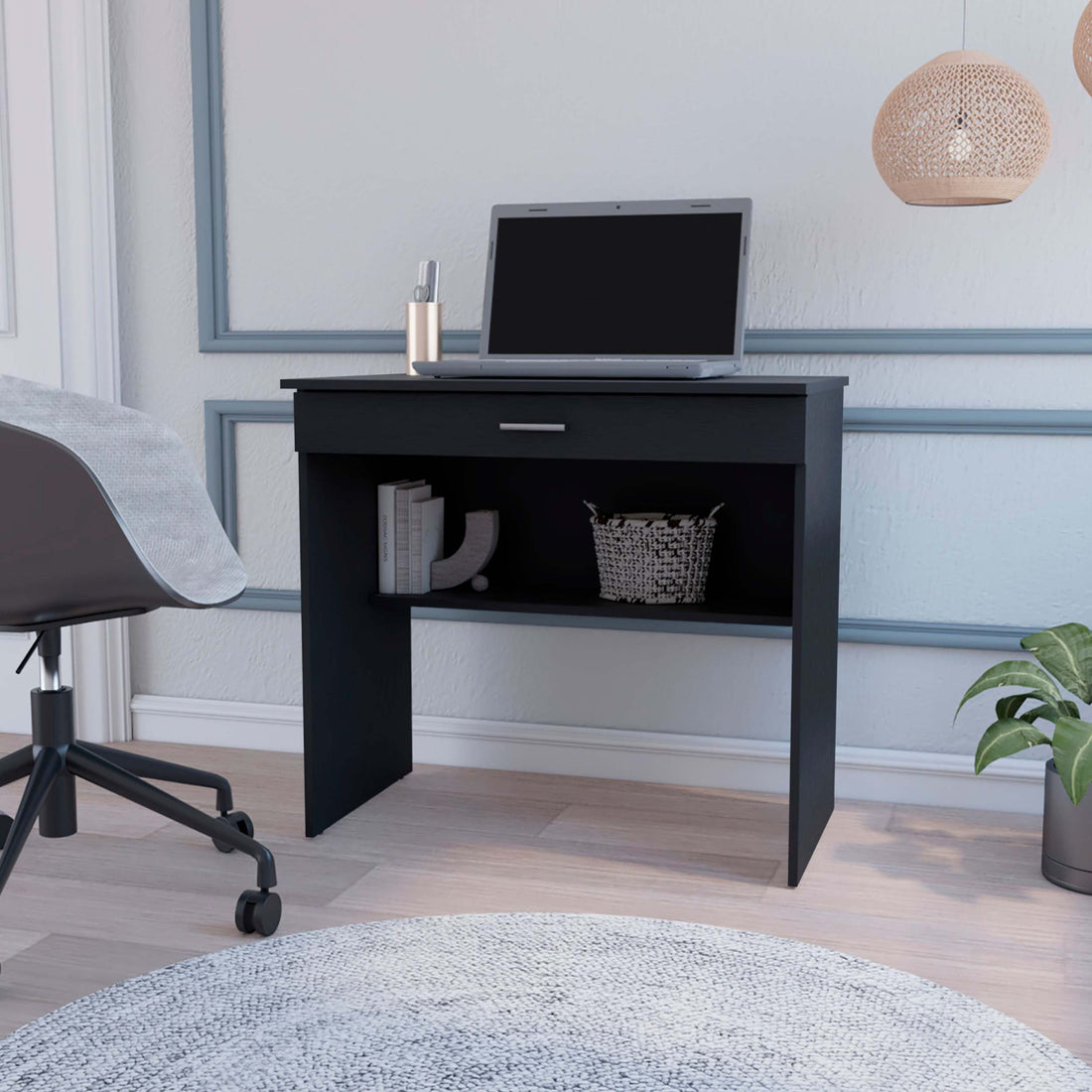 Chloe Black Storage Desk With Drawer And Shelf -