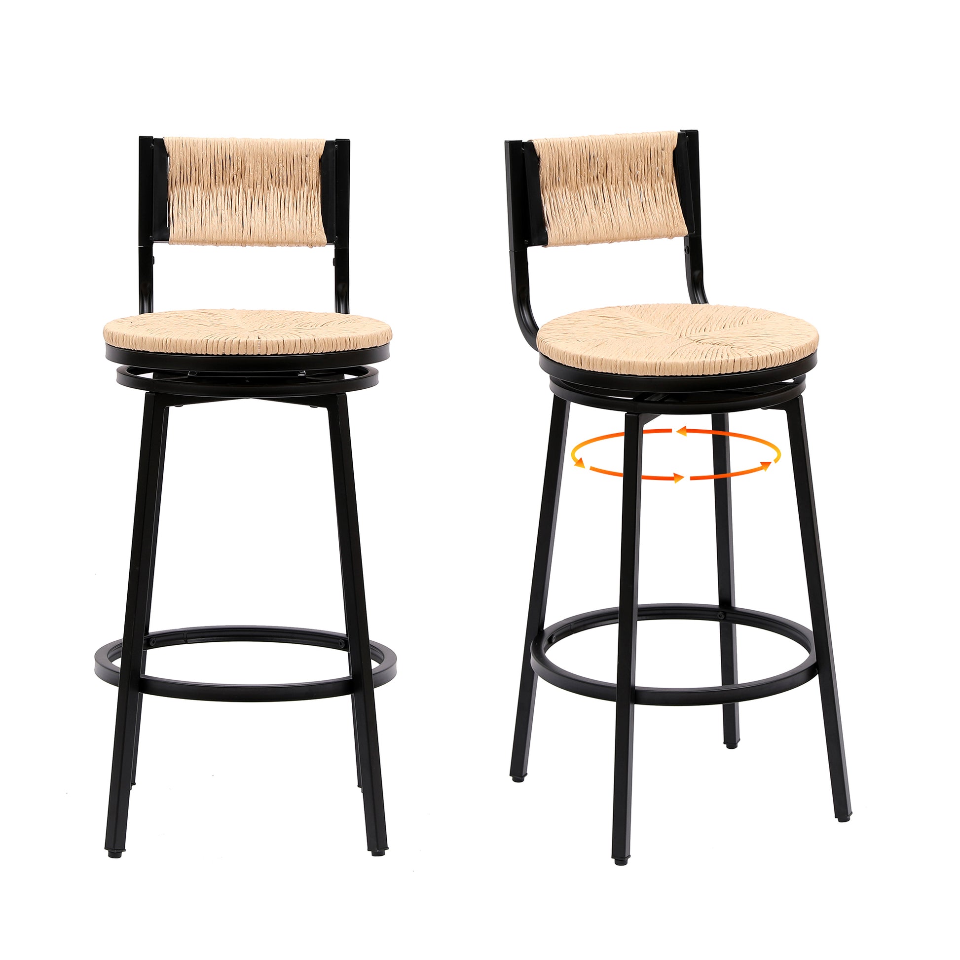 Honey Swivel Bar Stools Paper Rope Handwoven