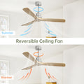 52 Inch Outdoor Farmhouse Ceiling Fan with Remote brushed nickel-metal & wood