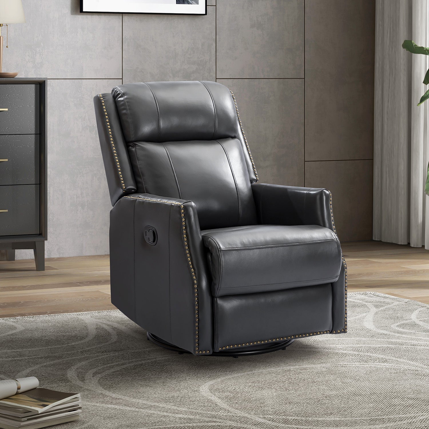 Hesperides Genuine Leather Manual Swivel Recliner