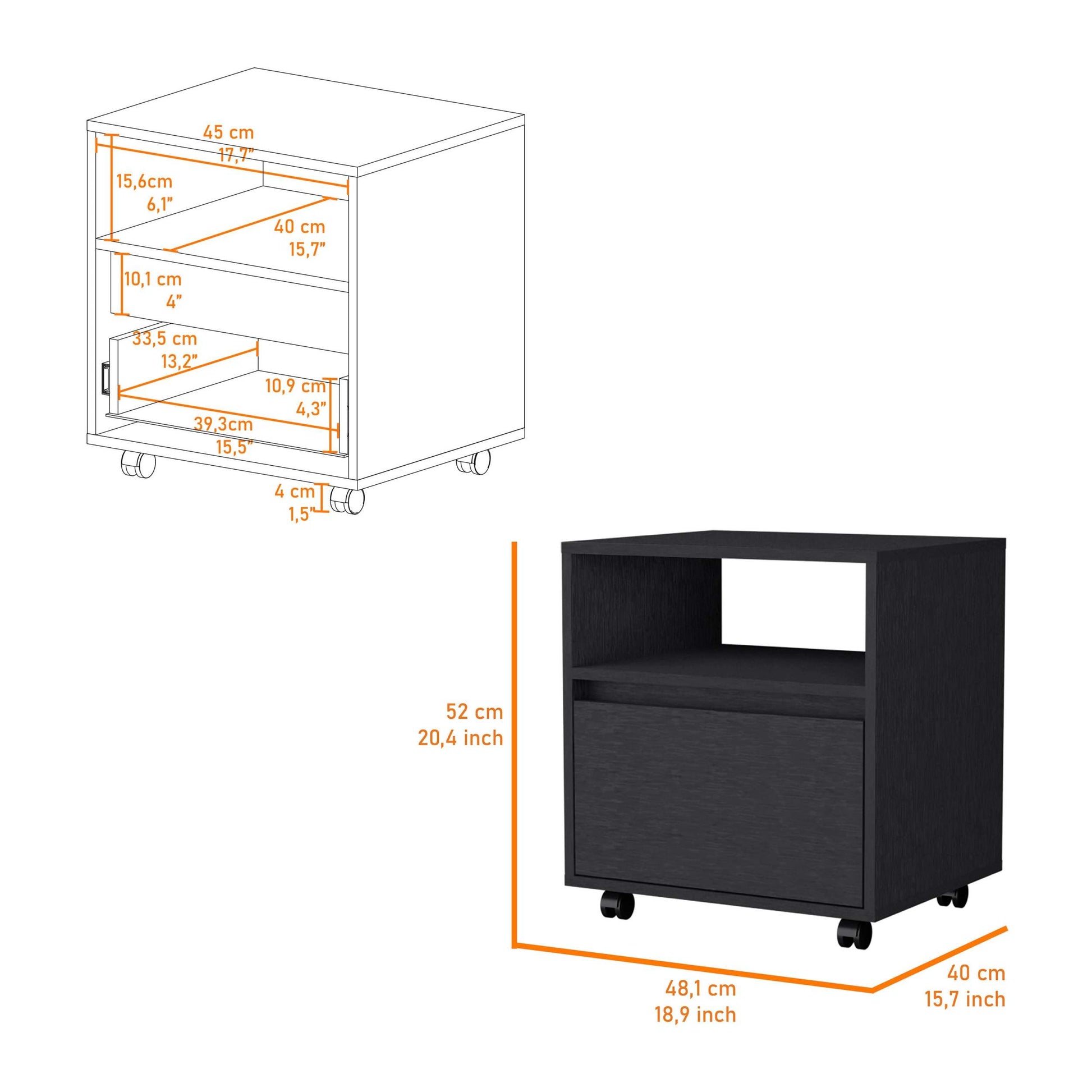 Owen Black 1 Drawer Nightstand - Black 1 Drawer