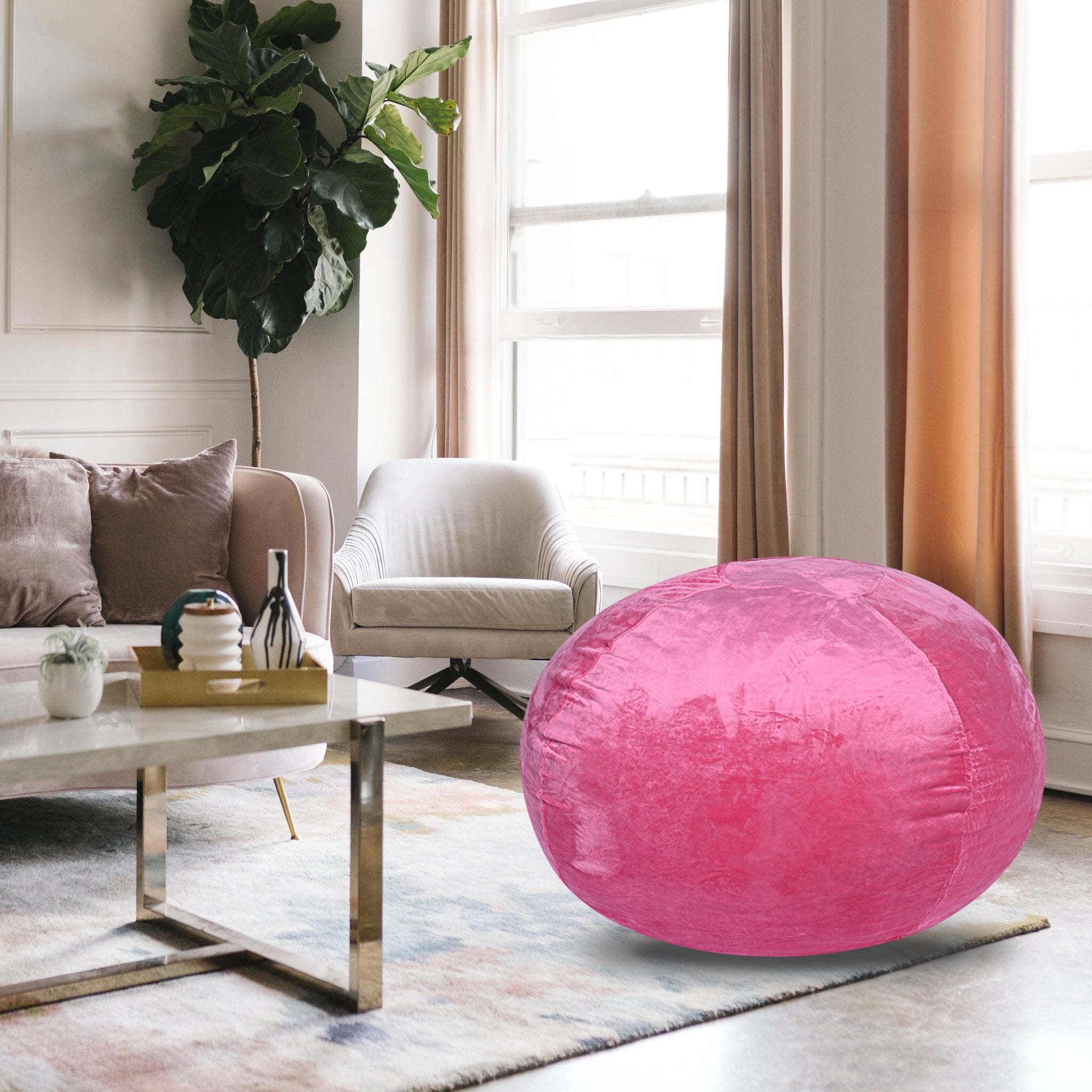 Minky Velvet Bean Bag Chair, Pink 5Ft Plush Floor