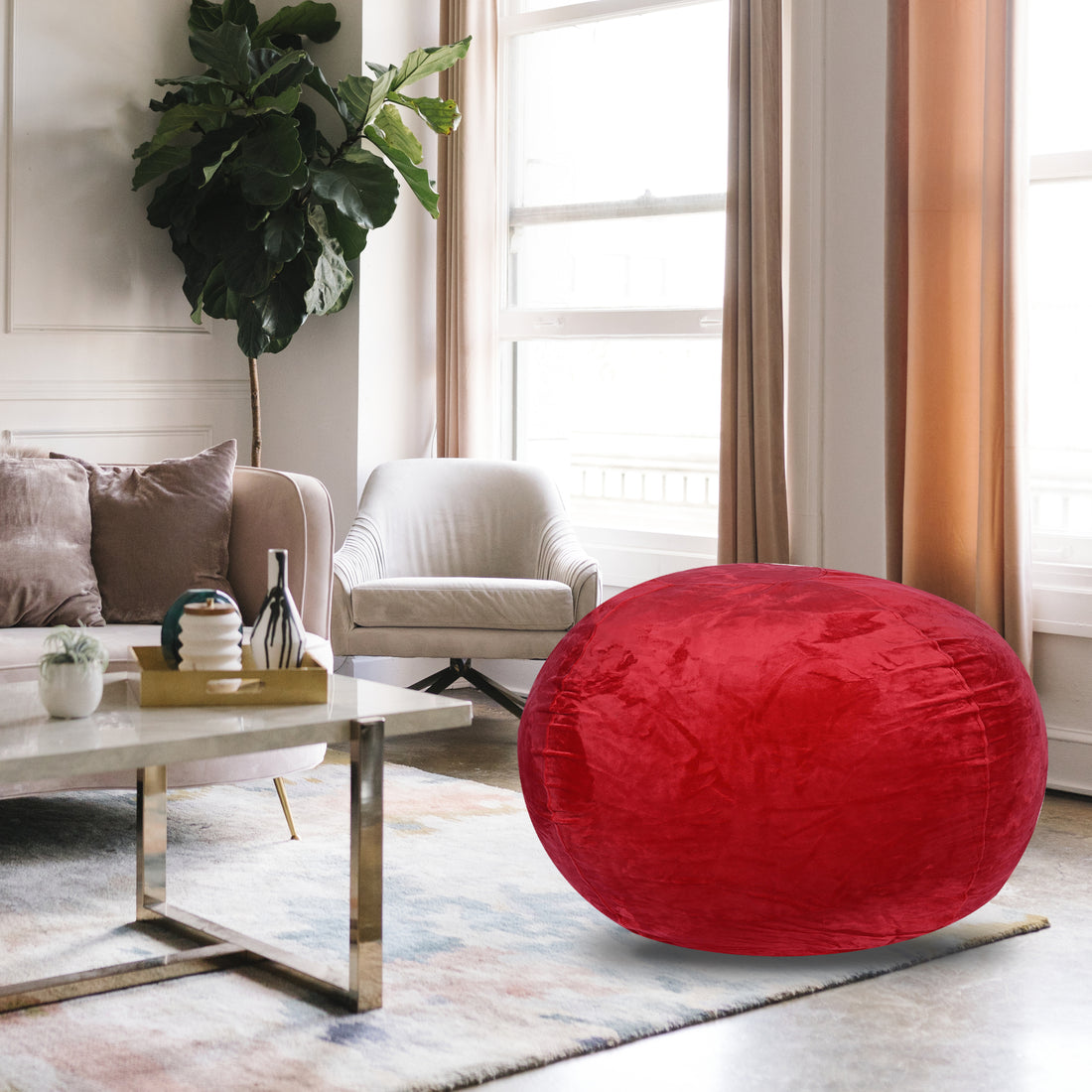 Minky Velvet Bean Bag Chair, Red 5Ft Plush Floor