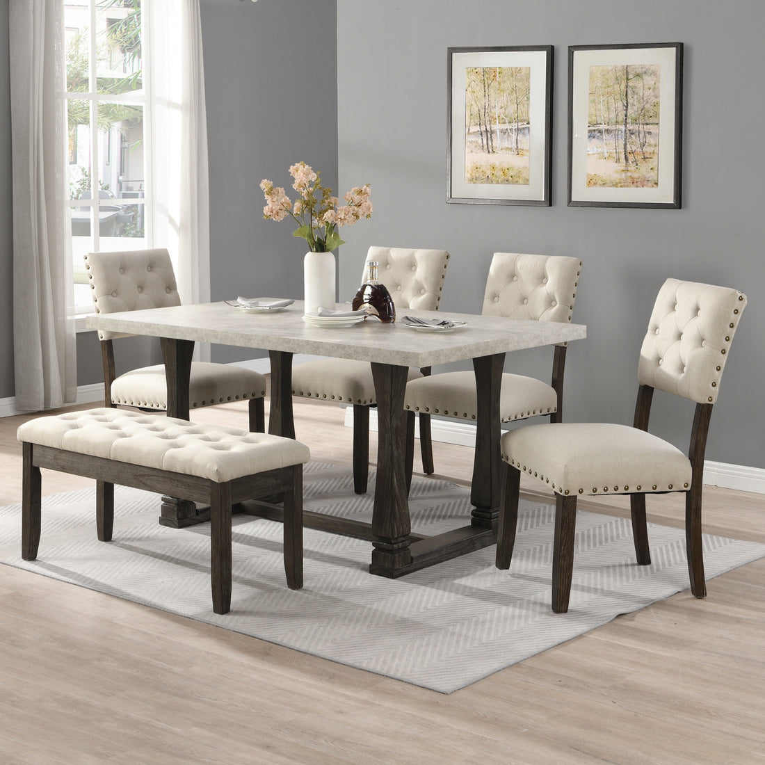 6 Person Dining Table Set, 60 Inch Kitchen Table