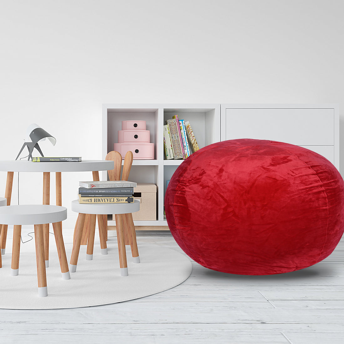 Minky Velvet Bean Bag Chair, Red 5Ft Plush Floor