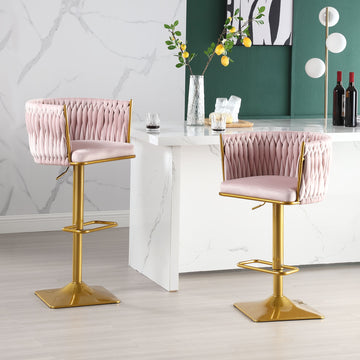 Bar Stools Set Of 2,Gold Velvet Bar