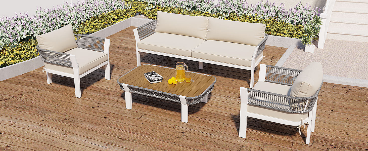 4 Piece Outdoor Patio Conversation Set with beige+grey-seats 4-garden & outdoor-complete