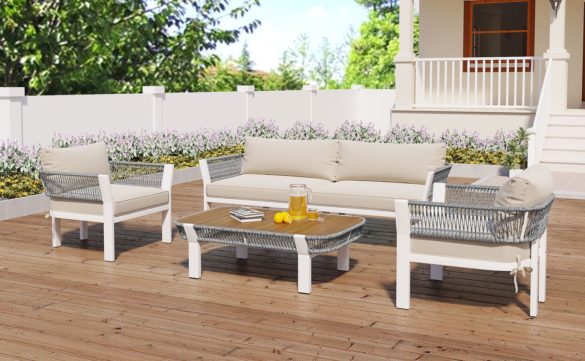 4 Piece Outdoor Patio Conversation Set with beige+grey-seats 4-garden & outdoor-complete