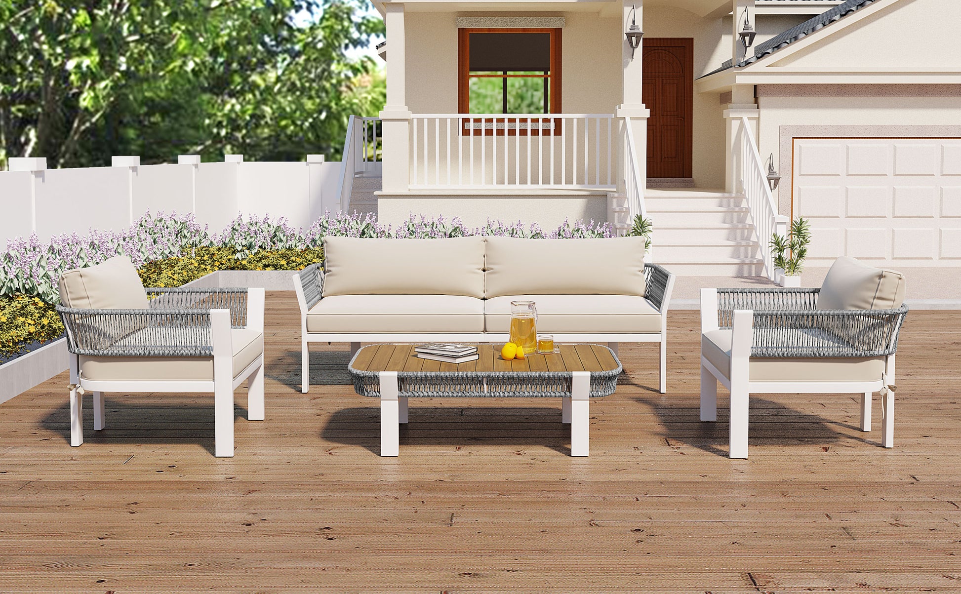 4 Piece Outdoor Patio Conversation Set with beige+grey-seats 4-garden & outdoor-complete