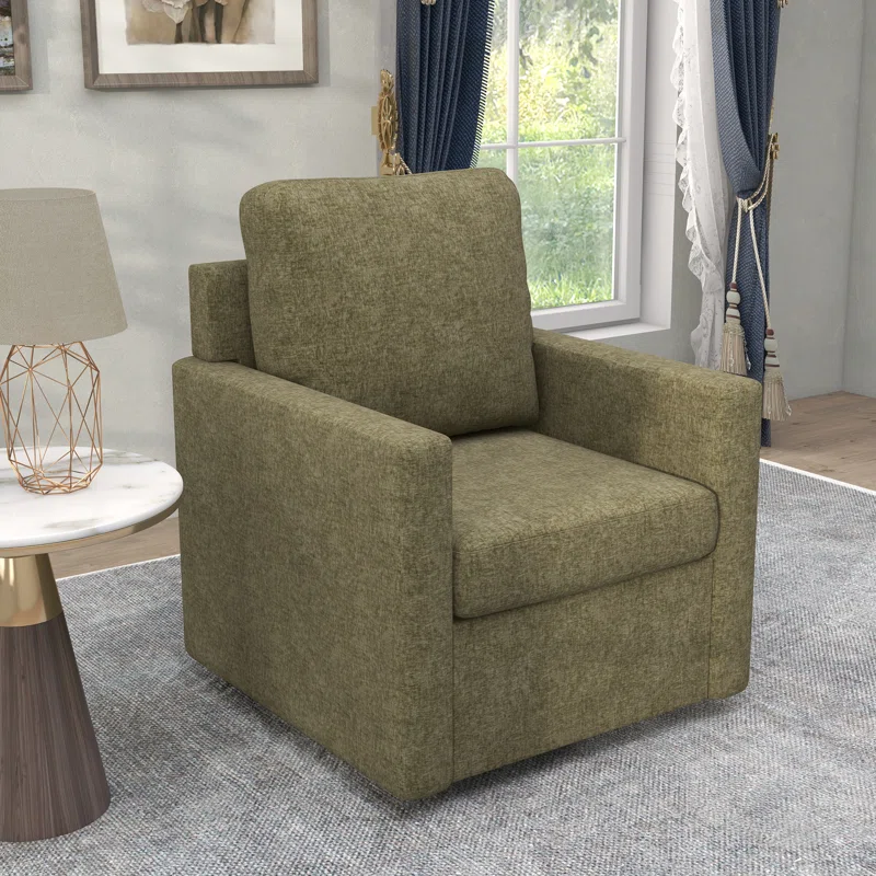 29" Wide Upholstered Swivel Armchair - Green