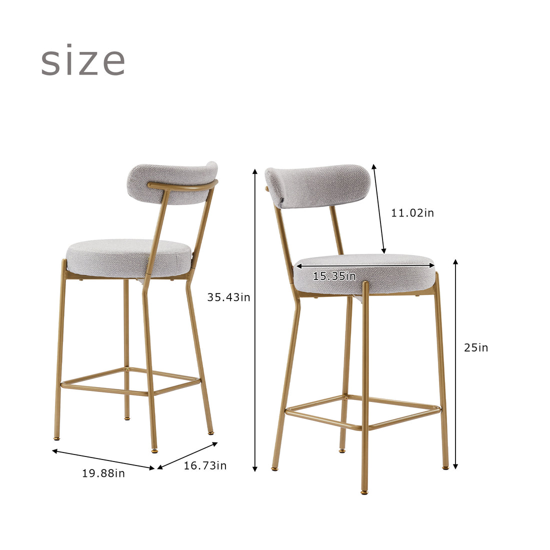 25" Modern Gold Bar Stools Set Of 2 Counter