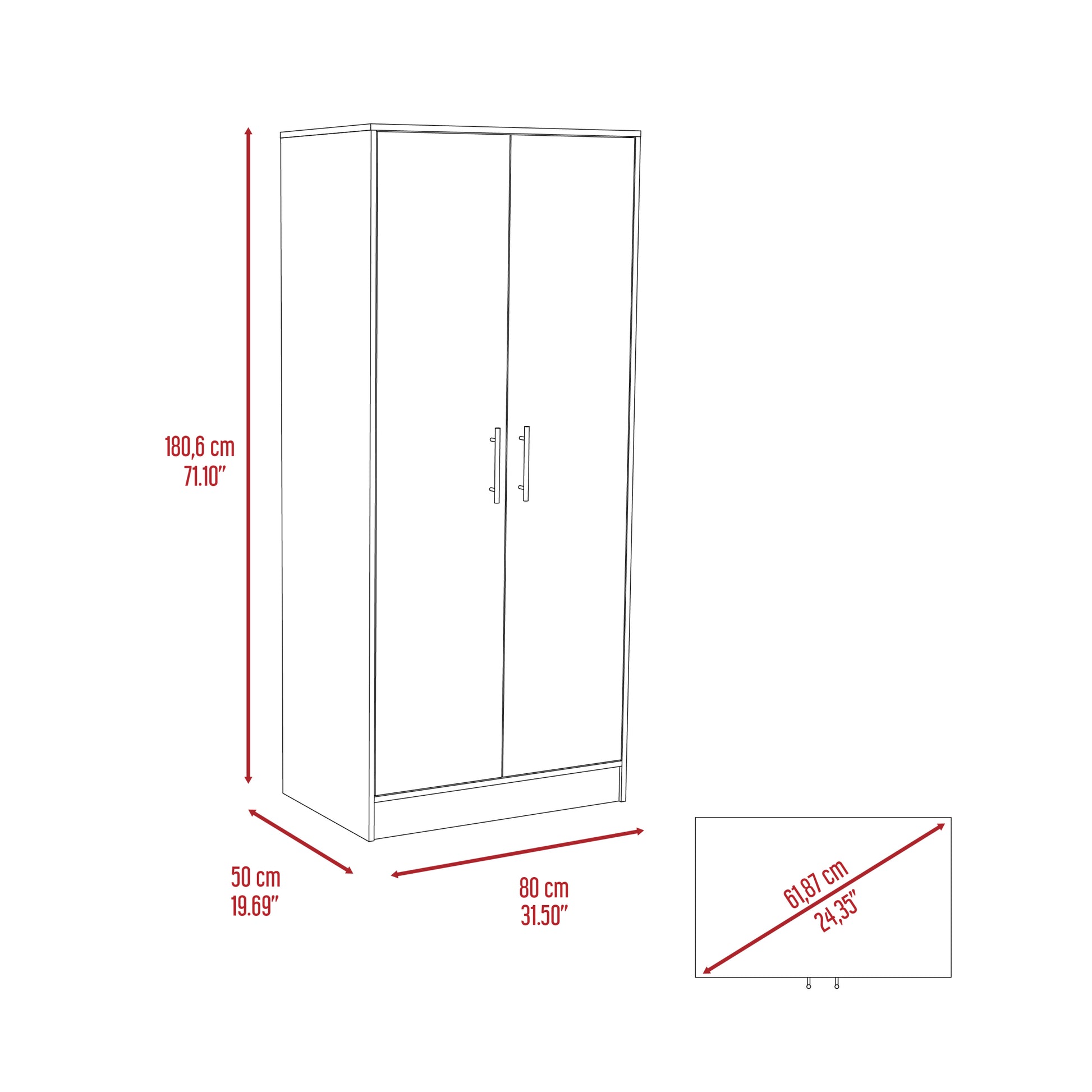 Ambery 180 Armoire, Two Shelves, Double Door,