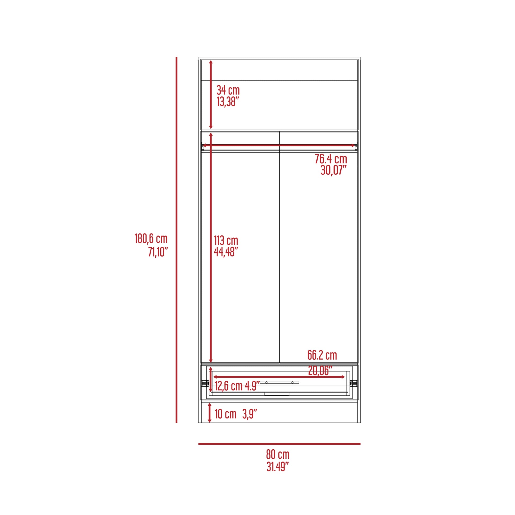 Ambery 180 Armoire, Two Shelves, Double Door,