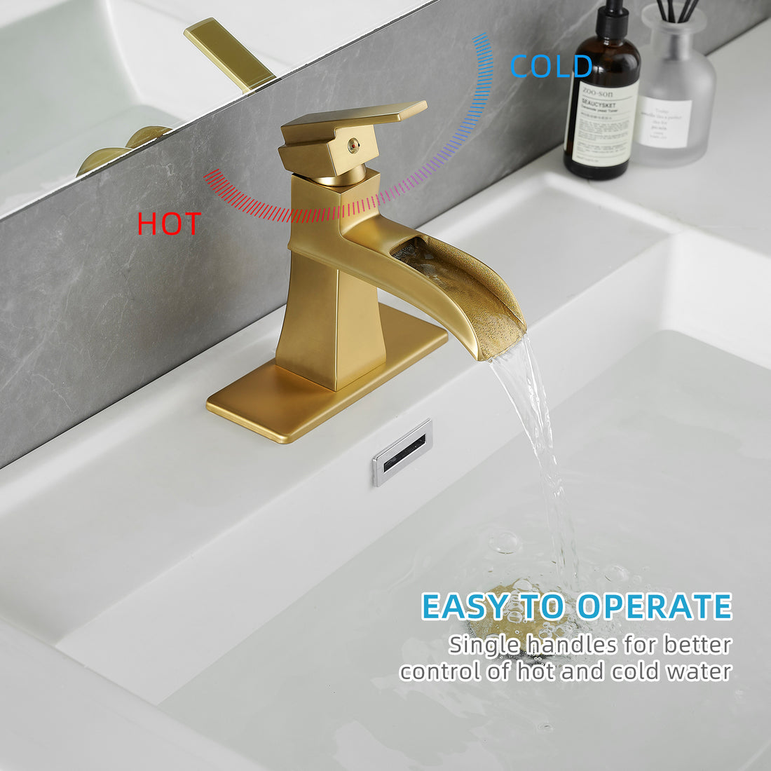 Sink Faucet With Deck Plate Waterfall Nickel Gold