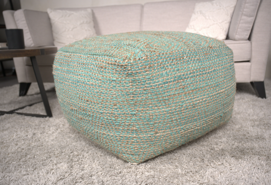 Forest Large Square Pouf, Aqua Beige