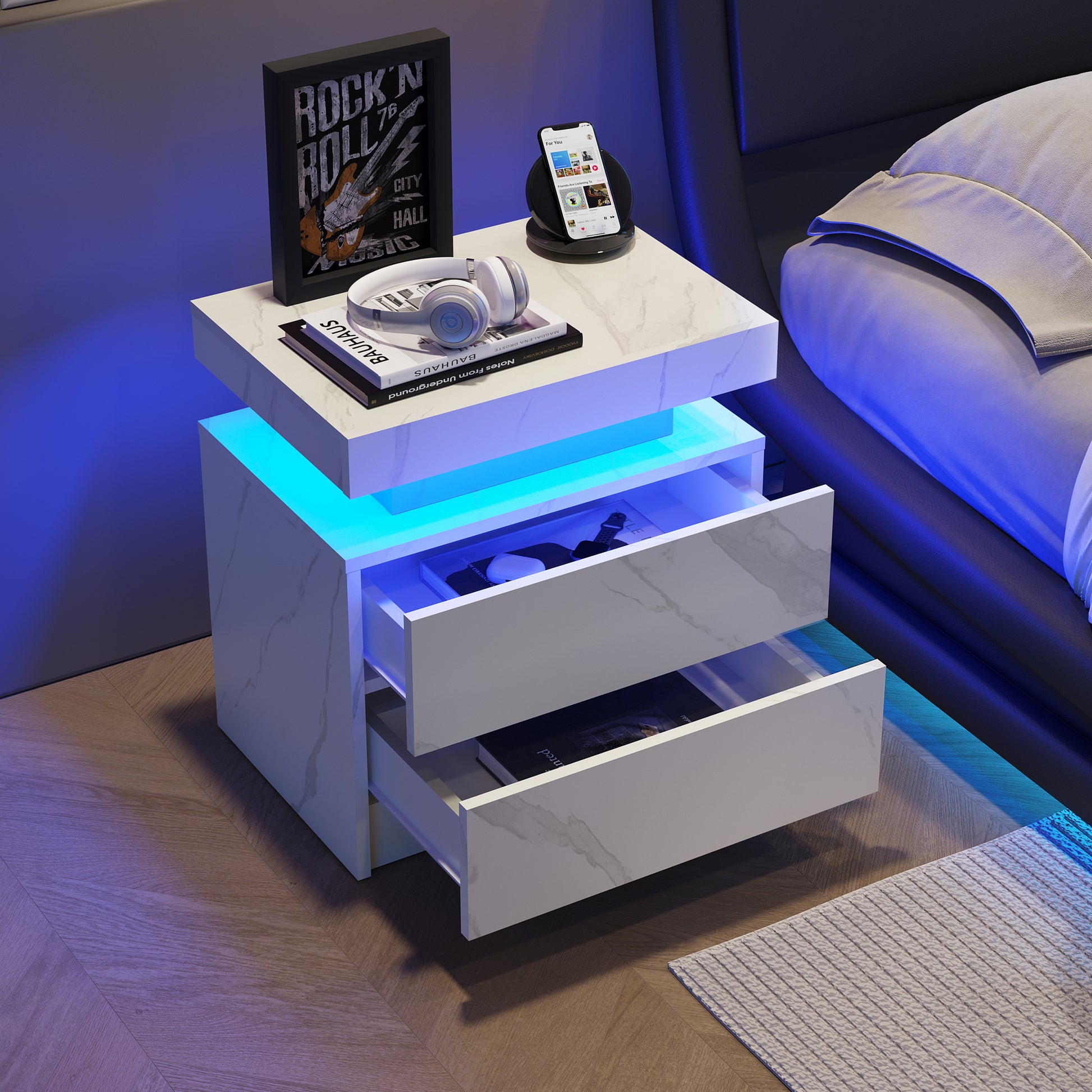 Nightstand Led Bedside Table Cabinet Lights