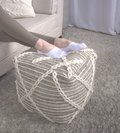 Rope Square Pouf, Gray and Ivory