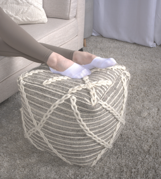 Rope Square Pouf, Gray and Ivory