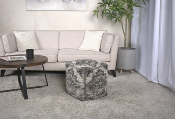 Sellek Square Pouf, Black and Beige