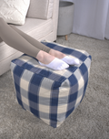 Connor Checkered Square Pouf, Ivory and Navy Blue