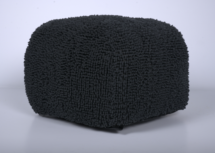 Spongy Microfiber Square Pouf, Dark Charcoal charcoal-microfiber