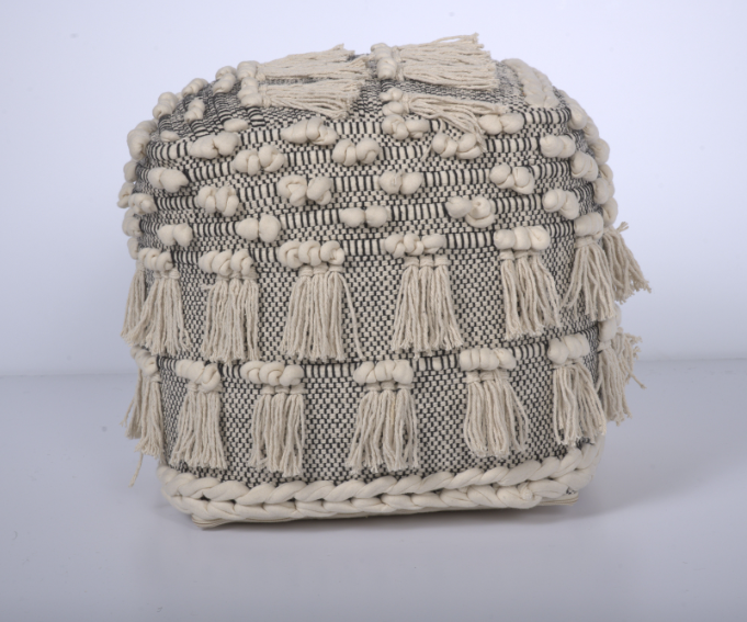 Angelic Handcrafted Fabric Pouf with Tassels,