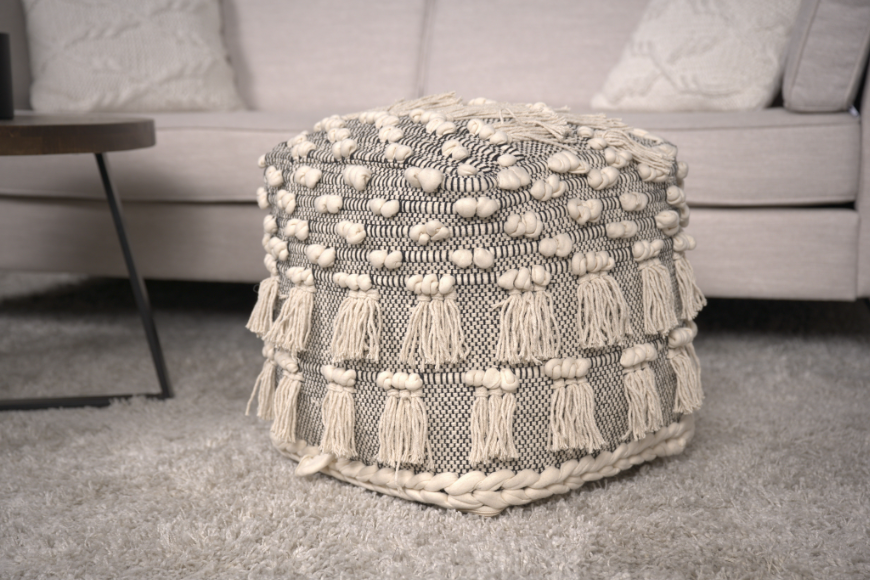 Angelic Handcrafted Fabric Pouf with Tassels,