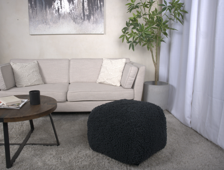 Spongy Microfiber Square Pouf, Dark Charcoal charcoal-microfiber