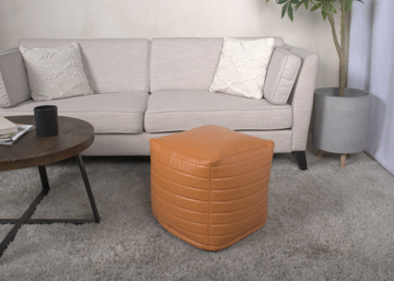 Candy Contemporary Faux Leather Suqare Pouf, Caramel caramel-faux leather