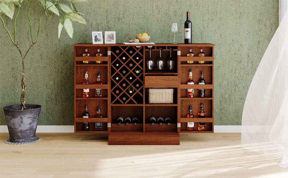 41.9" Home Bar Cabinet, Industrial Walnut Rattan