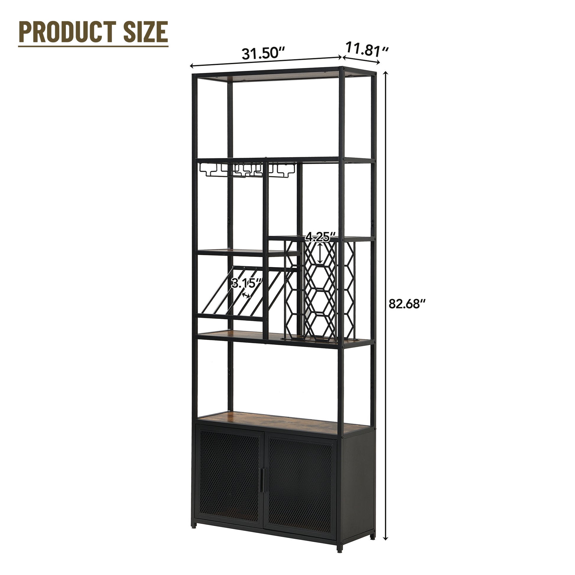 82.7" Industrial Standing Wine Rack With Glass