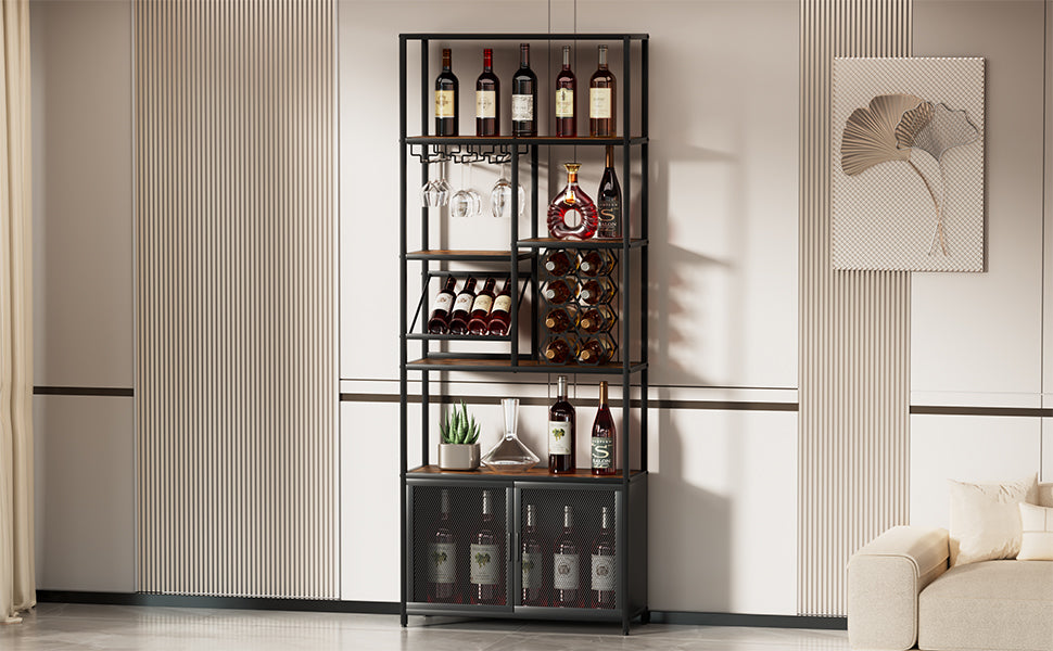 82.7" Industrial Standing Wine Rack With Glass