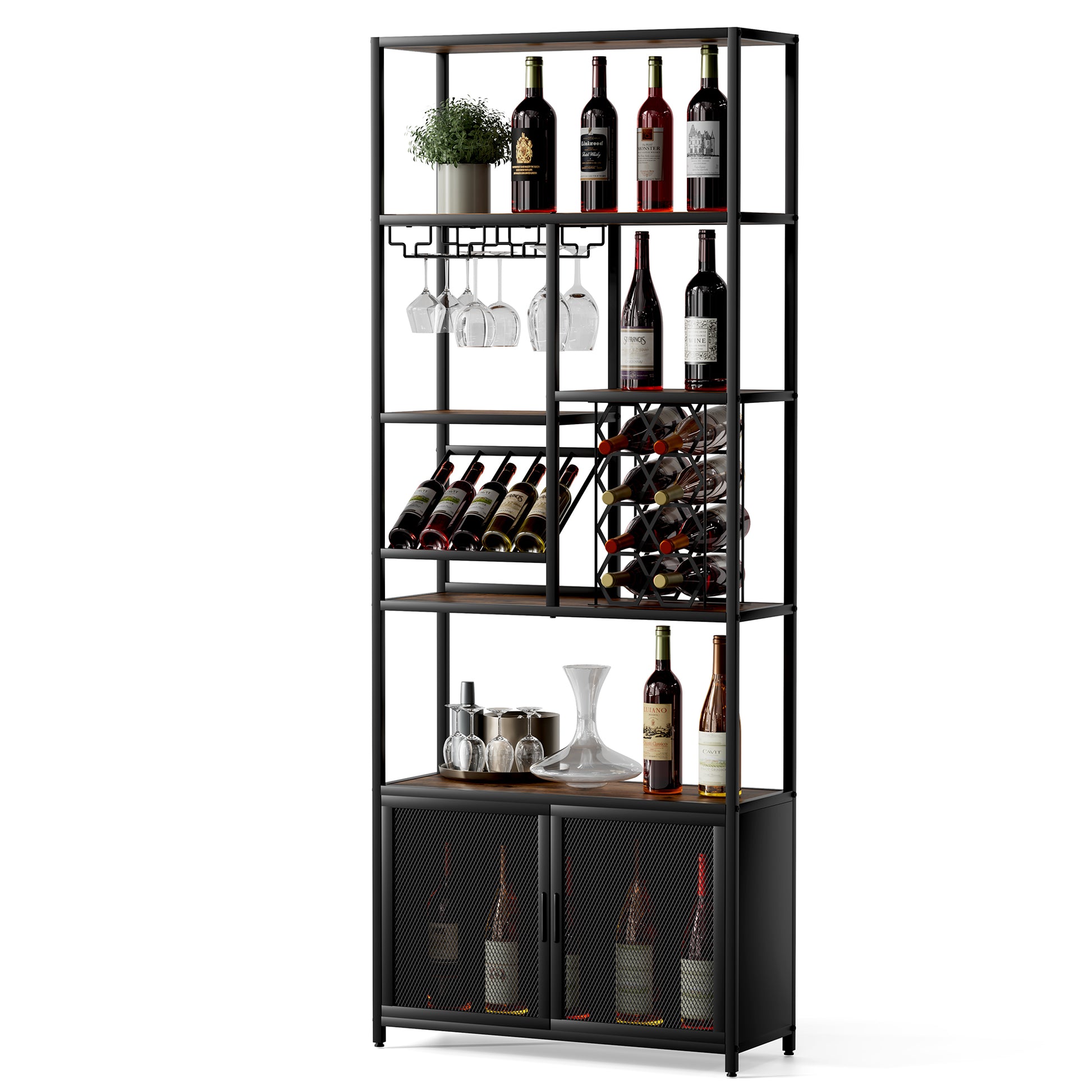 82.7" Industrial Standing Wine Rack With Glass