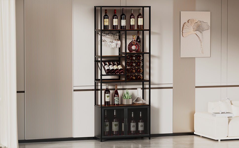 82.7" Industrial Standing Wine Rack With Glass