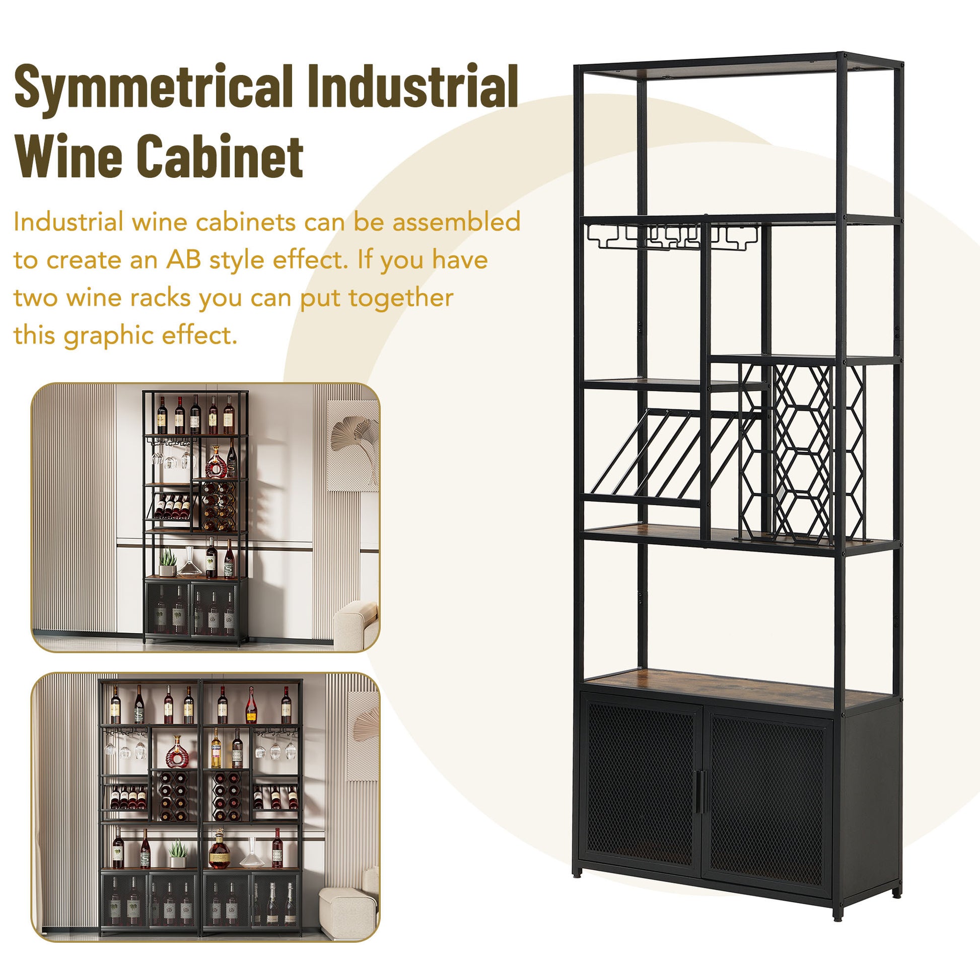 82.7" Industrial Standing Wine Rack With Glass