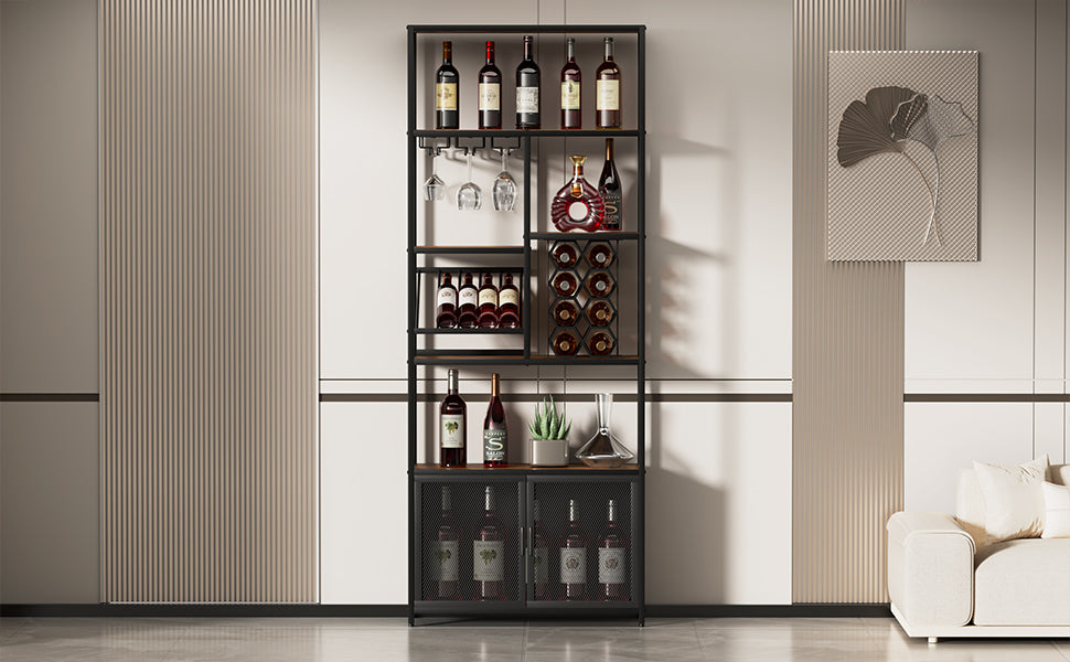 82.7" Industrial Standing Wine Rack With Glass