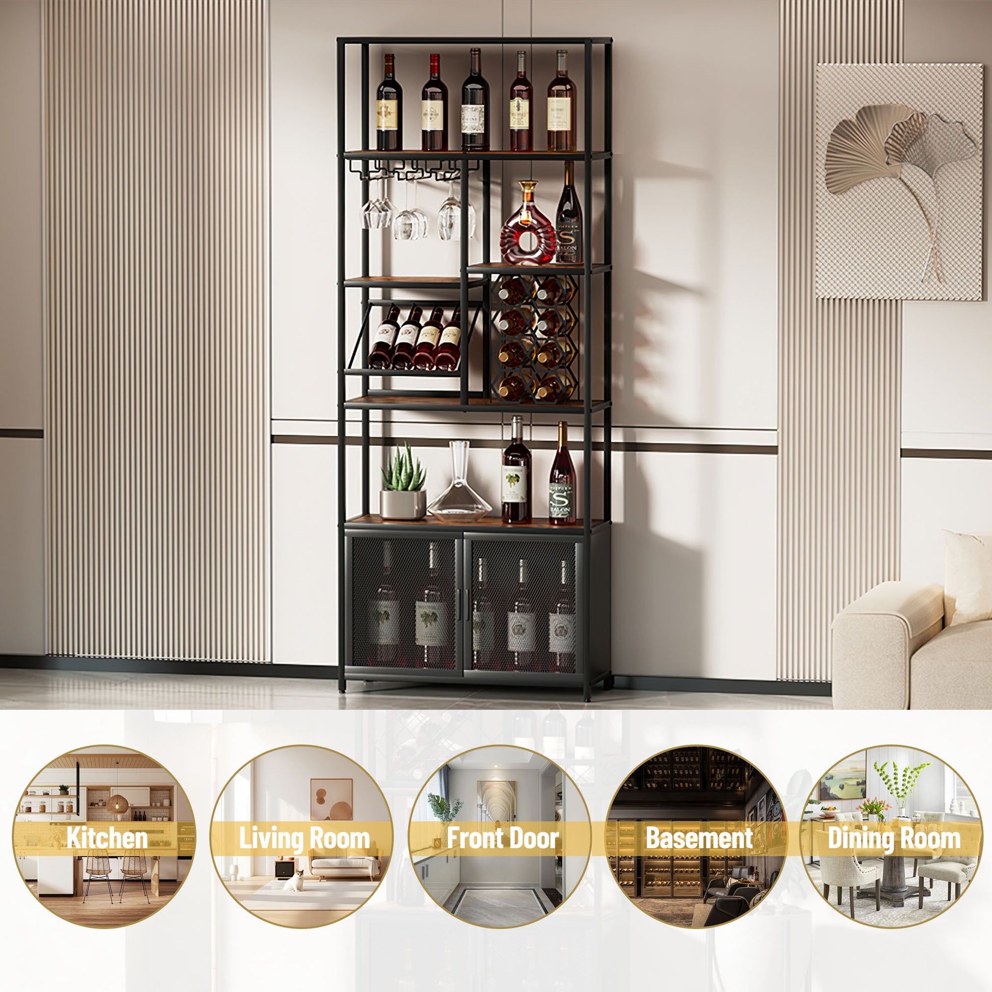 82.7" Industrial Standing Wine Rack With Glass