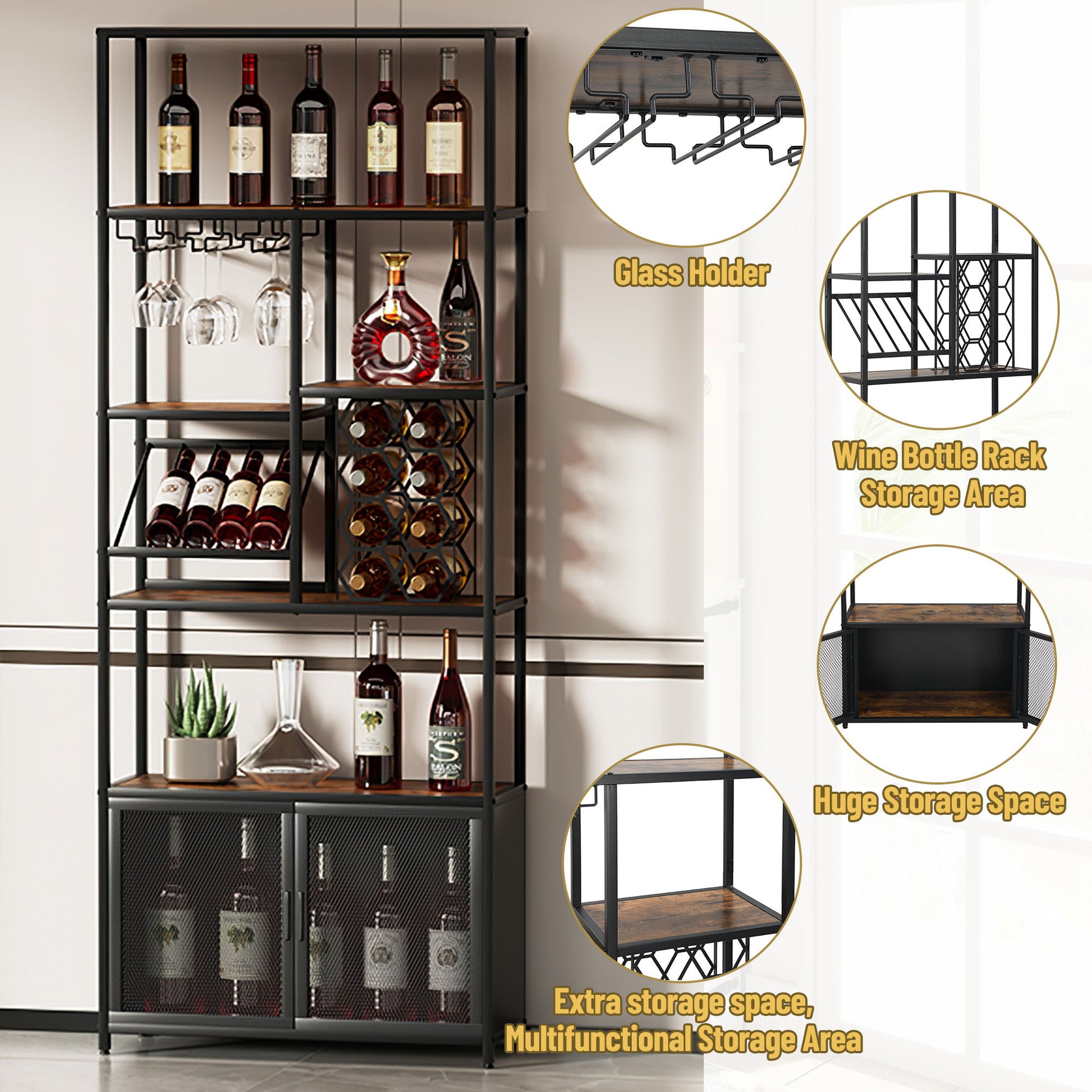 82.7" Industrial Standing Wine Rack With Glass