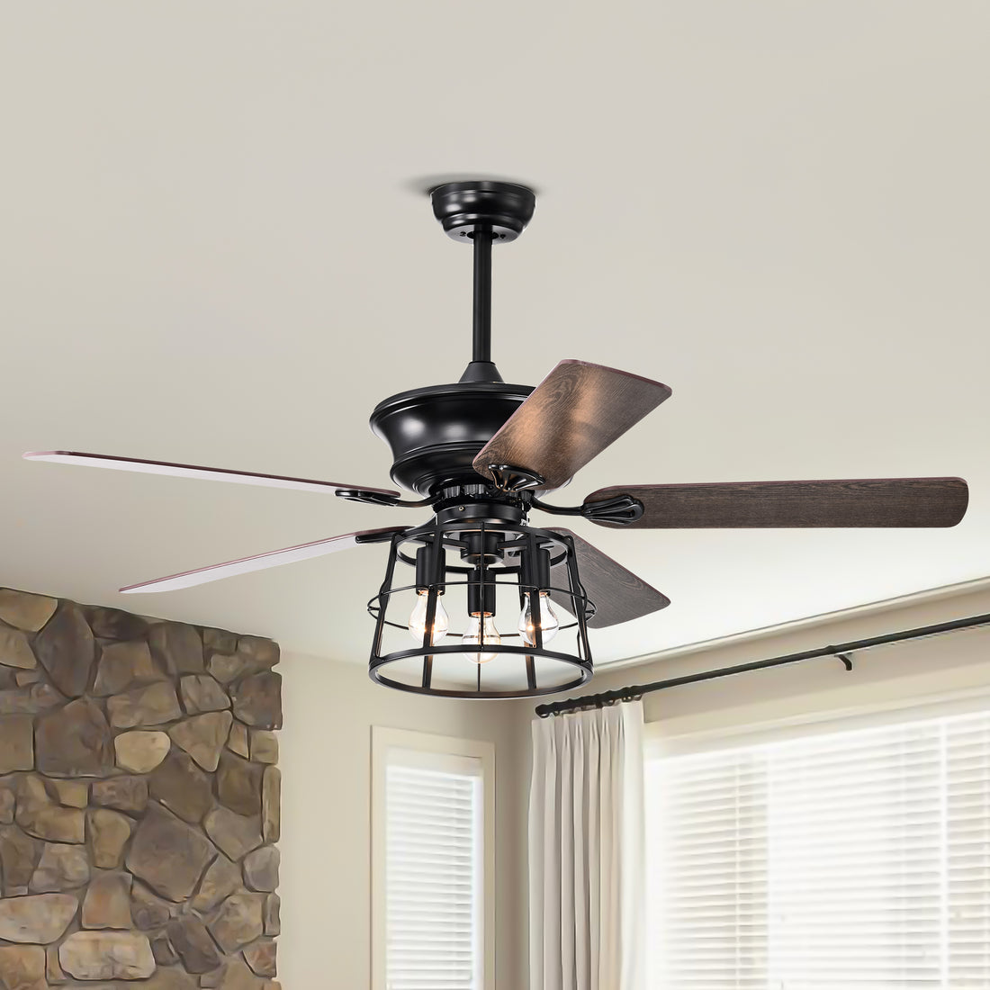 52'' Farmhouse Ceiling Fan With Lights, 52 Inch -