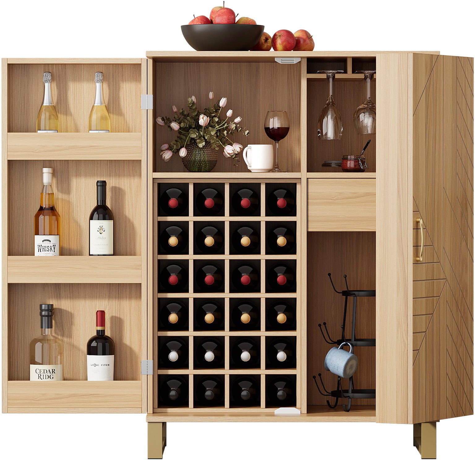 42.5" Modern Home Bar Cabinet Carved Wine Cabinet