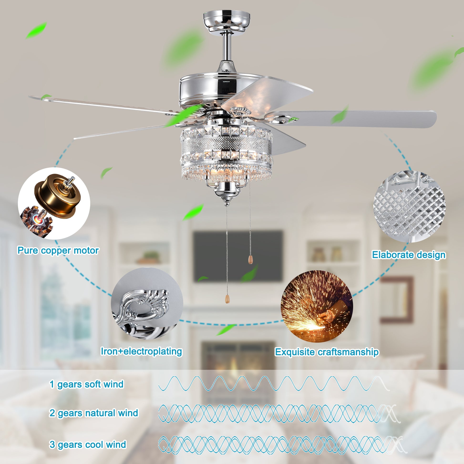 52'' Classical Crystal Ceiling Fan Lamp 5