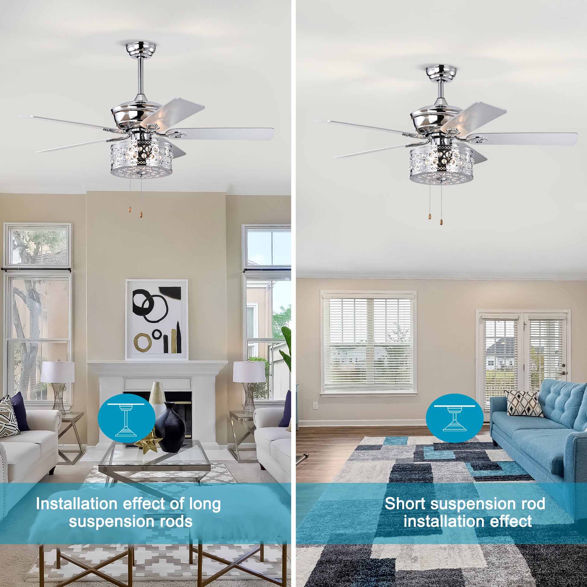 52'' Ceiling Fan 5 Reversible Blades For Living