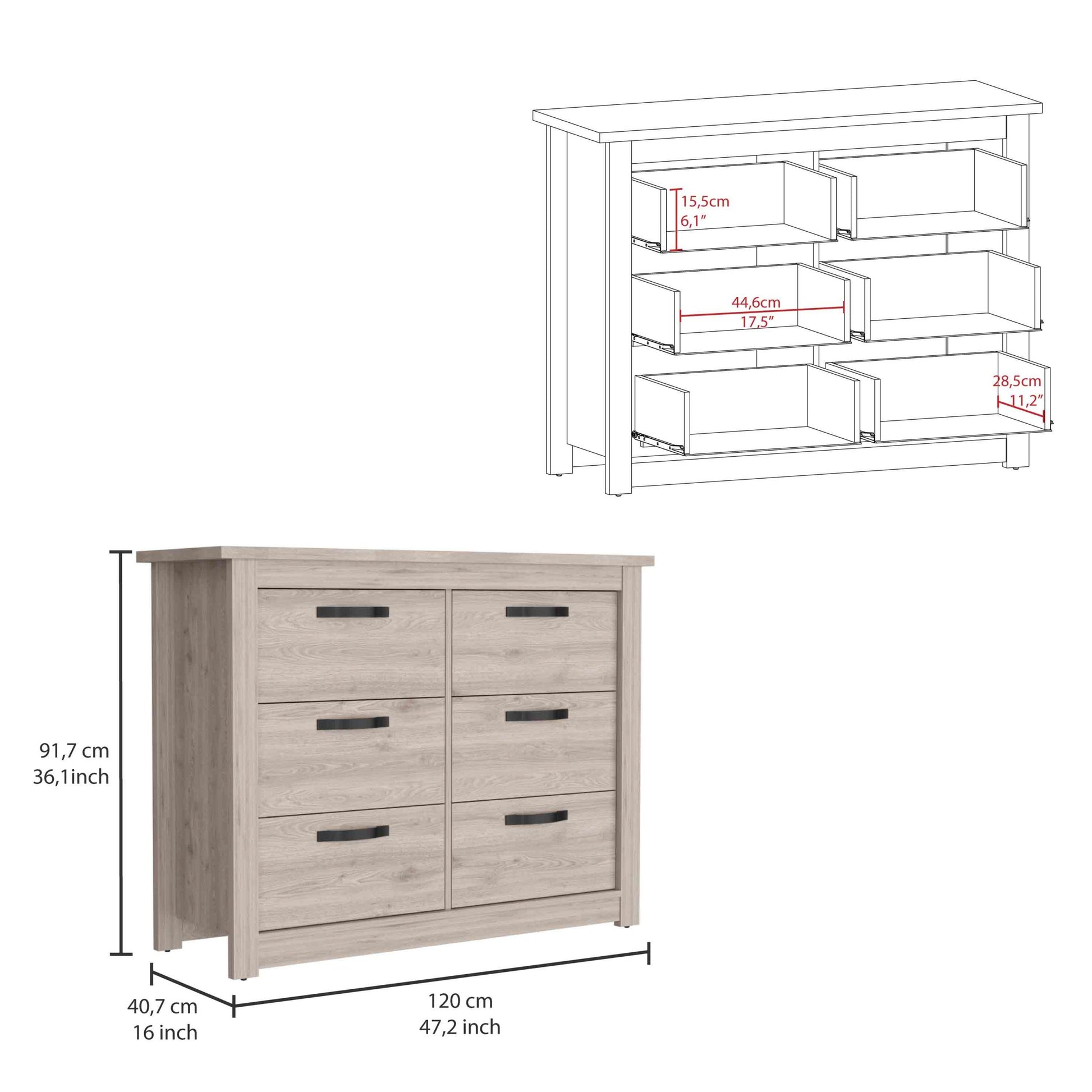 Becca 6 Drawer Double Dresserfour Legs, Metal