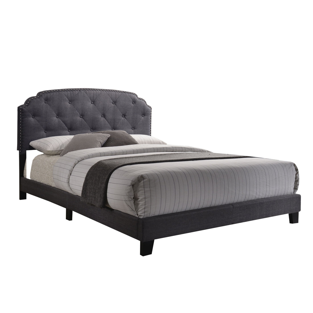 Grey Upholstered Queen Bed - Box Spring Required