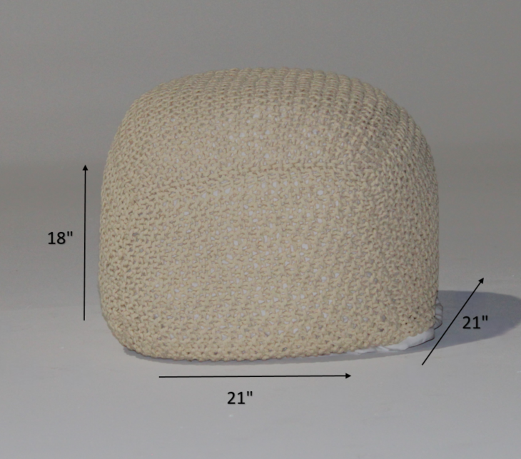 Semi Rounded Pouf Cable Knitted Handmade Perfect