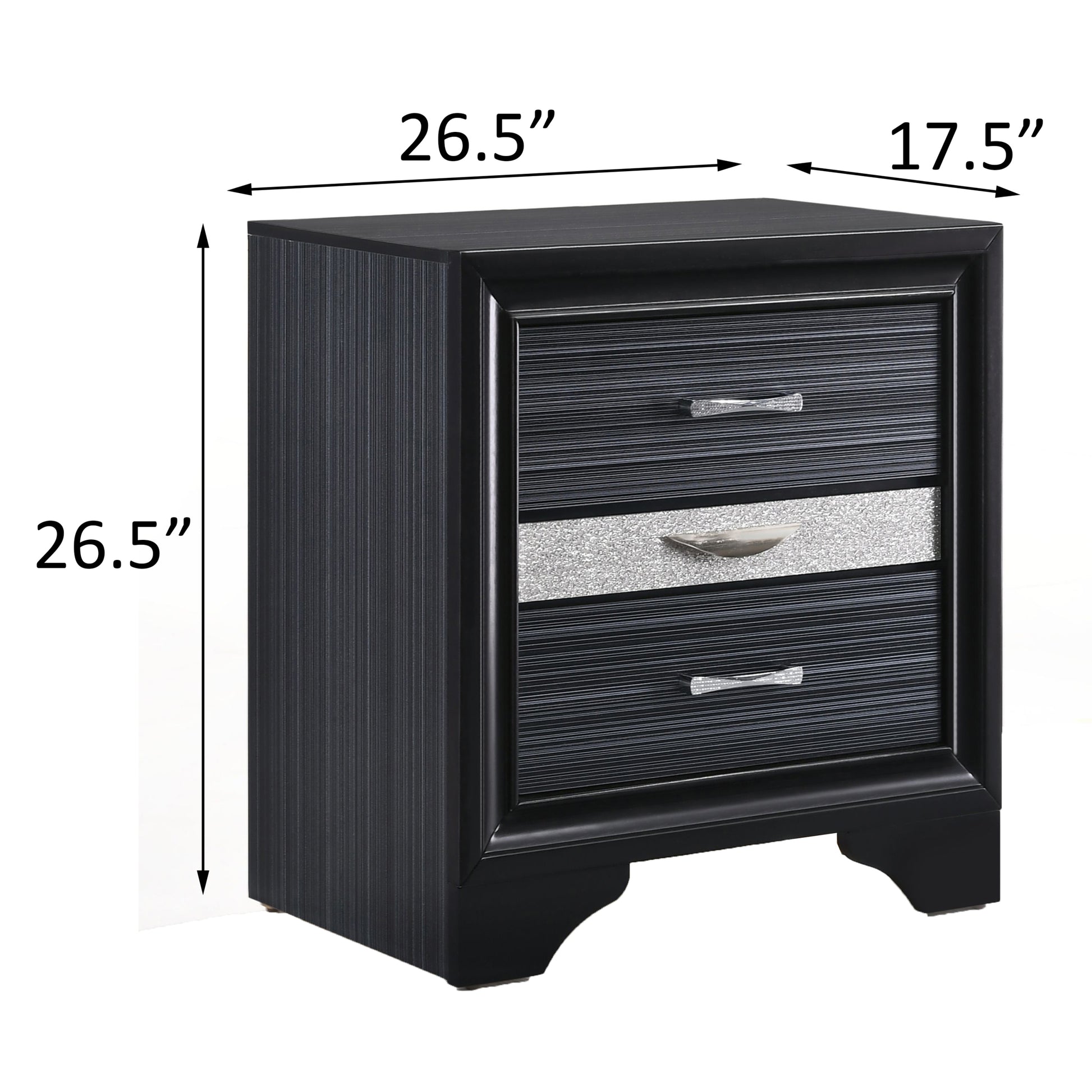 Black 3 Drawer Nightstand - Black 3 Drawers