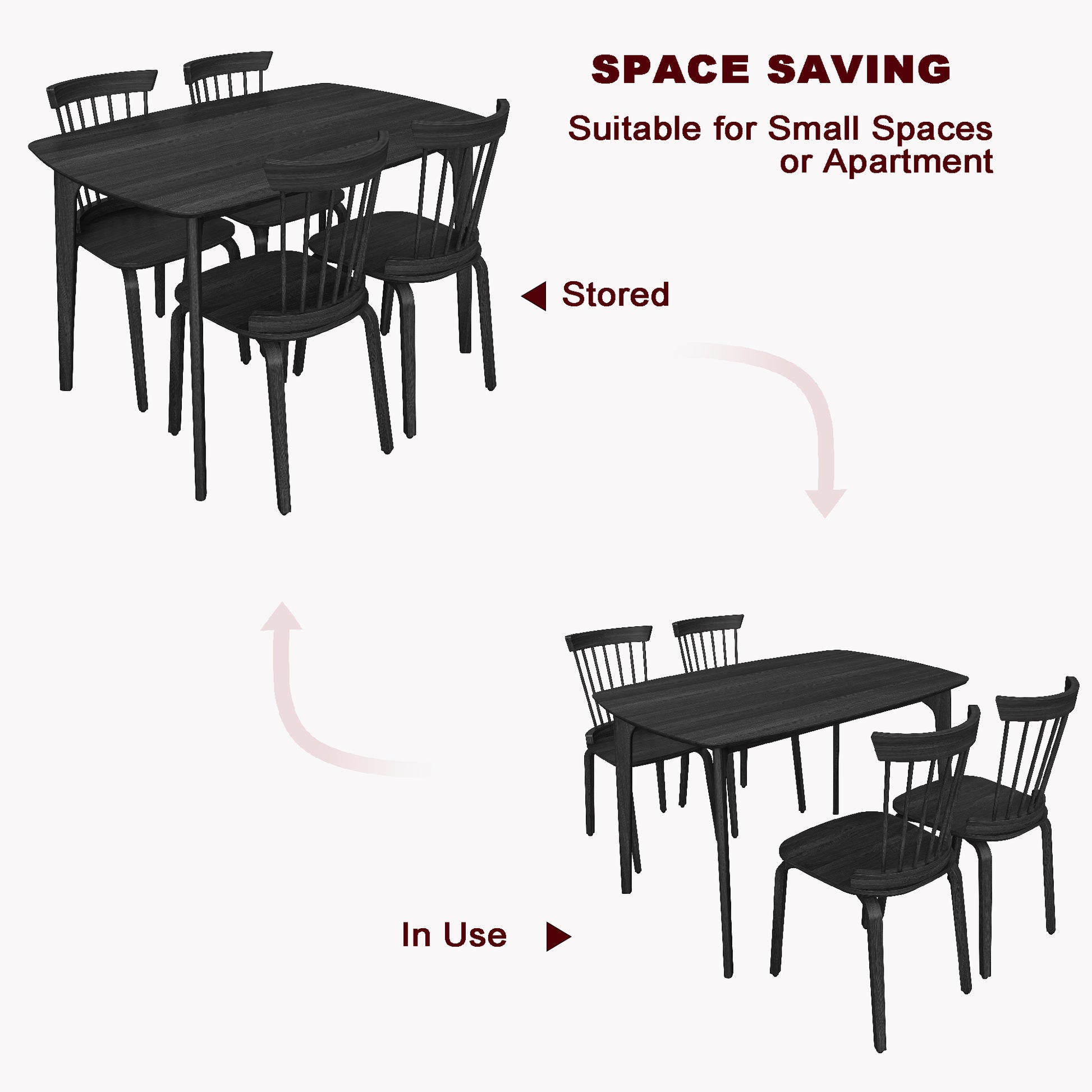 Solid Wood Dining Table With 4 Solid Wood Slat